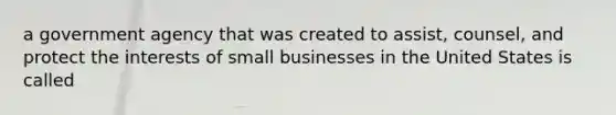 a government agency that was created to assist, counsel, and protect the interests of small businesses in the United States is called