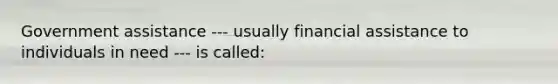 Government assistance --- usually financial assistance to individuals in need --- is called: