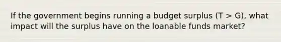 If the government begins running a budget surplus (T > G), what impact will the surplus have on the loanable funds market?