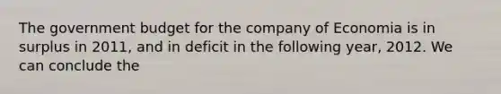 The government budget for the company of Economia is in surplus in 2011, and in deficit in the following year, 2012. We can conclude the