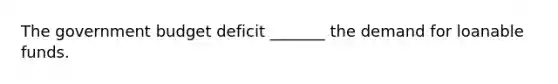 The government budget deficit _______ the demand for loanable funds.