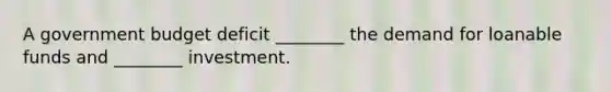 A government budget deficit ________ the demand for loanable funds and ________ investment.