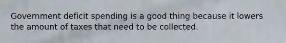 Government deficit spending is a good thing because it lowers the amount of taxes that need to be collected.