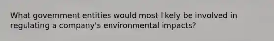 What government entities would most likely be involved in regulating a company's environmental impacts?