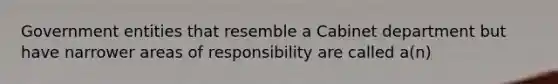 Government entities that resemble a Cabinet department but have narrower areas of responsibility are called a(n)