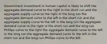 Government investment in human capital is likely to shift the aggregate demand curve to the right in the short run and the aggregate supply curve to the right in the long run the aggregate demand curve to the left in the short run and the aggregate supply curve to the left in the long run the aggregate demand curve to the right in the short run and the long-run Phillips curve to the right the aggregate demand curve to the left in the long run the aggregate demand curve to the left in the short run and the long-run Phillips curve to the left