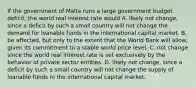 If the government of Malta runs a large government budget deficit​, the world real interest rate would A. likely not change​, since a deficit by such a small country will not change the demand for loanable funds in the international capital market. B. be​ affected, but only to the extent that the World Bank will​ allow, given its commitment to a stable world price level. C. not change since the world real interest rate is set exclusively by the behavior of private sector entities. D. likely not change​, since a deficit by such a small country will not change the supply of loanable funds in the international capital market.