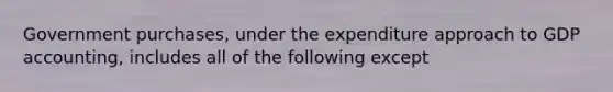 Government purchases, under the expenditure approach to GDP accounting, includes all of the following except