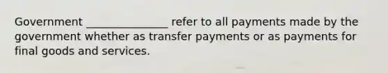 Government _______________ refer to all payments made by the government whether as transfer payments or as payments for final goods and services.