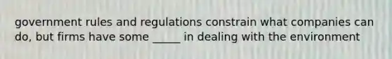 government rules and regulations constrain what companies can do, but firms have some _____ in dealing with the environment