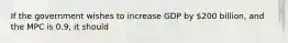 If the government wishes to increase GDP by 200 billion, and the MPC is 0.9, it should