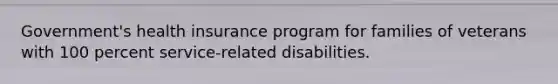 Government's health insurance program for families of veterans with 100 percent service-related disabilities.