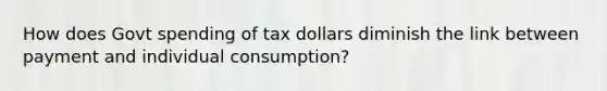 How does Govt spending of tax dollars diminish the link between payment and individual consumption?