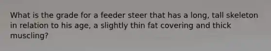 What is the grade for a feeder steer that has a long, tall skeleton in relation to his age, a slightly thin fat covering and thick muscling?