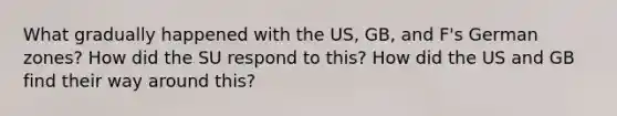 What gradually happened with the US, GB, and F's German zones? How did the SU respond to this? How did the US and GB find their way around this?