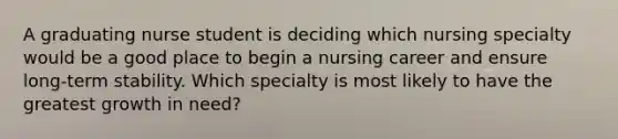 A graduating nurse student is deciding which nursing specialty would be a good place to begin a nursing career and ensure long-term stability. Which specialty is most likely to have the greatest growth in need?