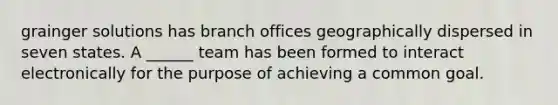 grainger solutions has branch offices geographically dispersed in seven states. A ______ team has been formed to interact electronically for the purpose of achieving a common goal.