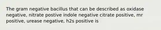 The gram negative bacillus that can be described as oxidase negative, nitrate postive indole negative citrate positive, mr positive, urease negative, h2s positive is