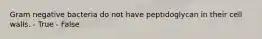 Gram negative bacteria do not have peptidoglycan in their cell walls. - True - False