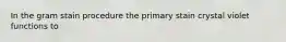 In the gram stain procedure the primary stain crystal violet functions to