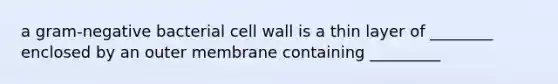 a gram-negative bacterial cell wall is a thin layer of ________ enclosed by an outer membrane containing _________