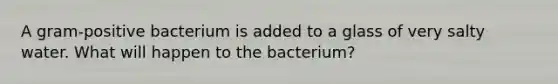 A gram-positive bacterium is added to a glass of very salty water. What will happen to the bacterium?