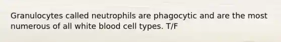 Granulocytes called neutrophils are phagocytic and are the most numerous of all white blood cell types. T/F