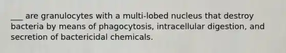 ___ are granulocytes with a multi-lobed nucleus that destroy bacteria by means of phagocytosis, intracellular digestion, and secretion of bactericidal chemicals.