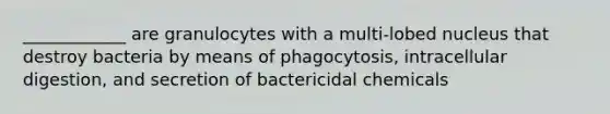 ____________ are granulocytes with a multi-lobed nucleus that destroy bacteria by means of phagocytosis, intracellular digestion, and secretion of bactericidal chemicals