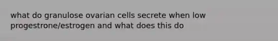 what do granulose ovarian cells secrete when low progestrone/estrogen and what does this do