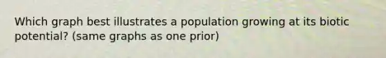 Which graph best illustrates a population growing at its biotic potential? (same graphs as one prior)