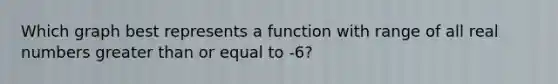 Which graph best represents a function with range of all real numbers greater than or equal to -6?