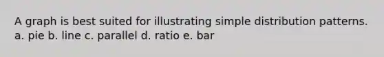 A graph is best suited for illustrating simple distribution patterns. a. pie b. line c. parallel d. ratio e. bar