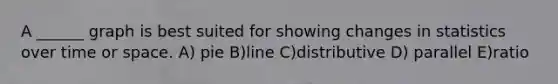 A ______ graph is best suited for showing changes in statistics over time or space. A) pie B)line C)distributive D) parallel E)ratio