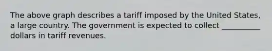 The above graph describes a tariff imposed by the United States, a large country. The government is expected to collect __________ dollars in tariff revenues.