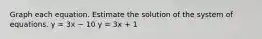 Graph each equation. Estimate the solution of the system of equations. y = 3x − 10 y = 3x + 1