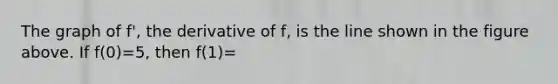 The graph of f', the derivative of f, is the line shown in the figure above. If f(0)=5, then f(1)=