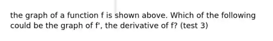 the graph of a function f is shown above. Which of the following could be the graph of f', the derivative of f? (test 3)