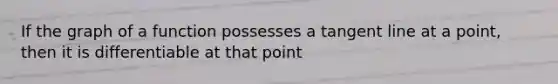 If the graph of a function possesses a tangent line at a point, then it is differentiable at that point