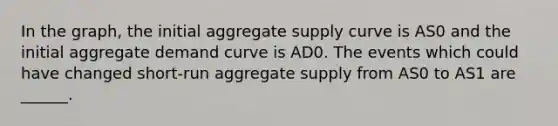 In the​ graph, the initial aggregate supply curve is AS0 and the initial aggregate demand curve is AD0. The events which could have changed​ short-run aggregate supply from AS0 to AS1 are​ ______.