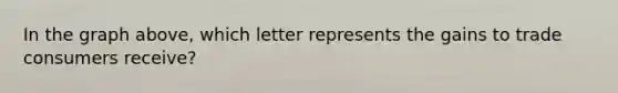 In the graph above, which letter represents the gains to trade consumers receive?