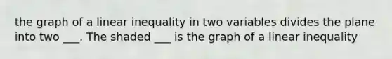 the graph of a linear inequality in two variables divides the plane into two ___. The shaded ___ is the graph of a linear inequality