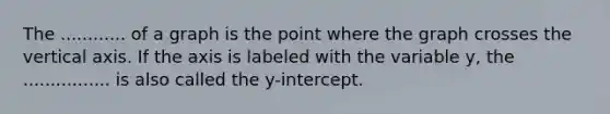 The ............ of a graph is the point where the graph crosses the vertical axis. If the axis is labeled with the variable y, the ................ is also called the y-intercept.