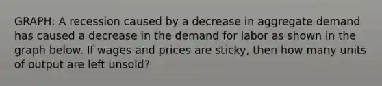 GRAPH: A recession caused by a decrease in aggregate demand has caused a decrease in the demand for labor as shown in the graph below. If wages and prices are sticky, then how many units of output are left unsold?