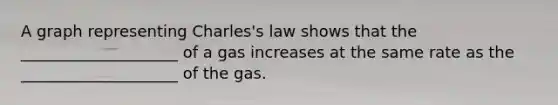 A graph representing Charles's law shows that the ____________________ of a gas increases at the same rate as the ____________________ of the gas.