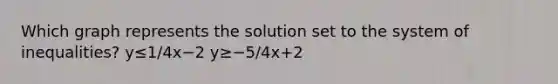 Which graph represents the solution set to the system of inequalities? y≤1/4x−2 y≥−5/4x+2