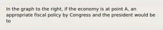 In the graph to the​ right, if the economy is at point A​, an appropriate <a href='https://www.questionai.com/knowledge/kPTgdbKdvz-fiscal-policy' class='anchor-knowledge'>fiscal policy</a> by Congress and the president would be to