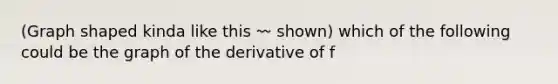 (Graph shaped kinda like this 〰️ shown) which of the following could be the graph of the derivative of f