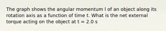 The graph shows the angular momentum l of an object along its rotation axis as a function of time t. What is the net external torque acting on the object at t = 2.0 s