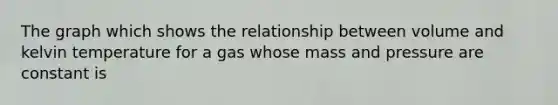 The graph which shows the relationship between volume and kelvin temperature for a gas whose mass and pressure are constant is